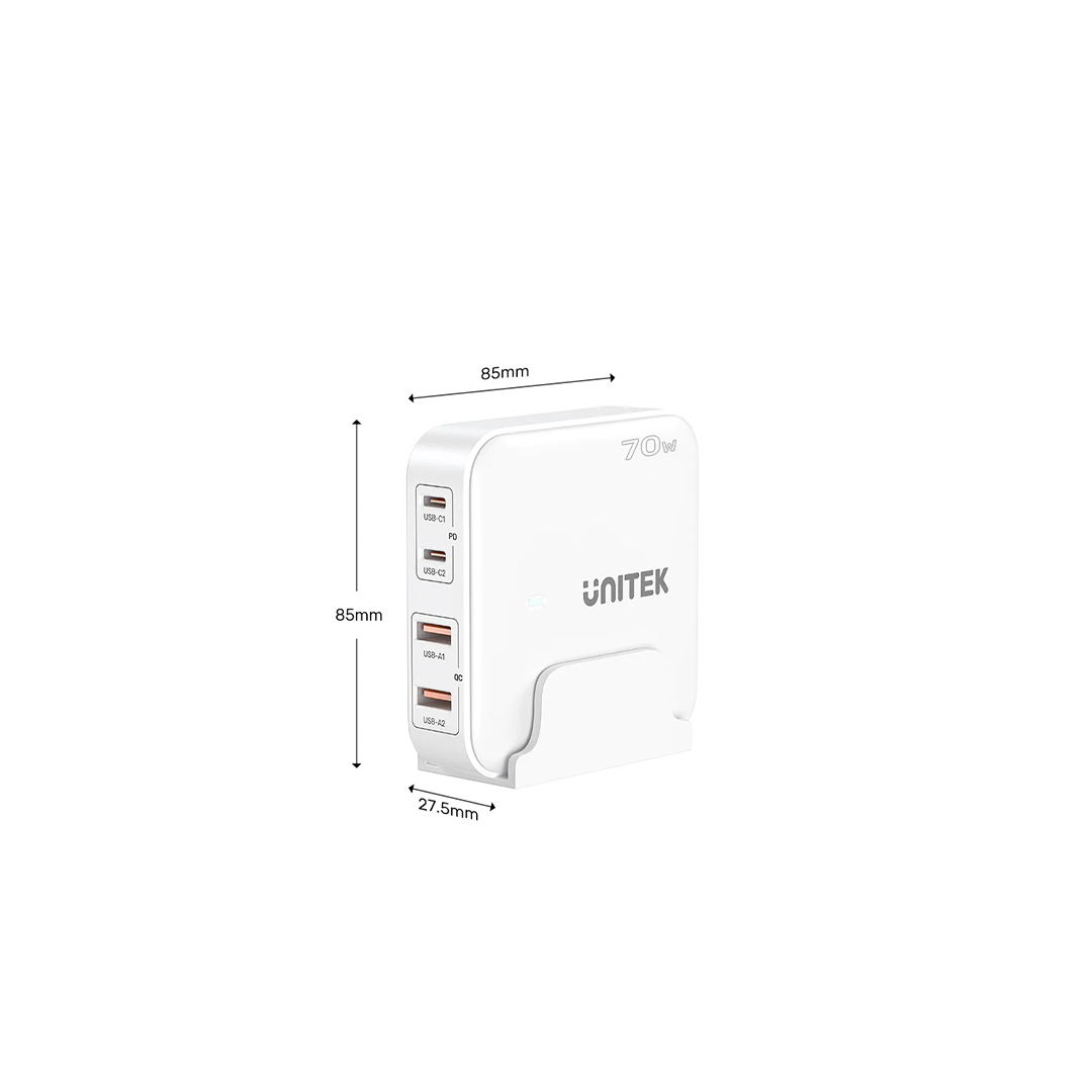 Unitek Charge Desktop 70W 4in1 GaN Charger - White in Qatar Unitek Charge Desktop 70W 4in1 GaN Charger - White in Qatar